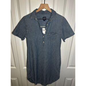 NWT Gap Denim Chambray Short-Sleeve Popover Dress Size XS Casual Shirtdress Mini